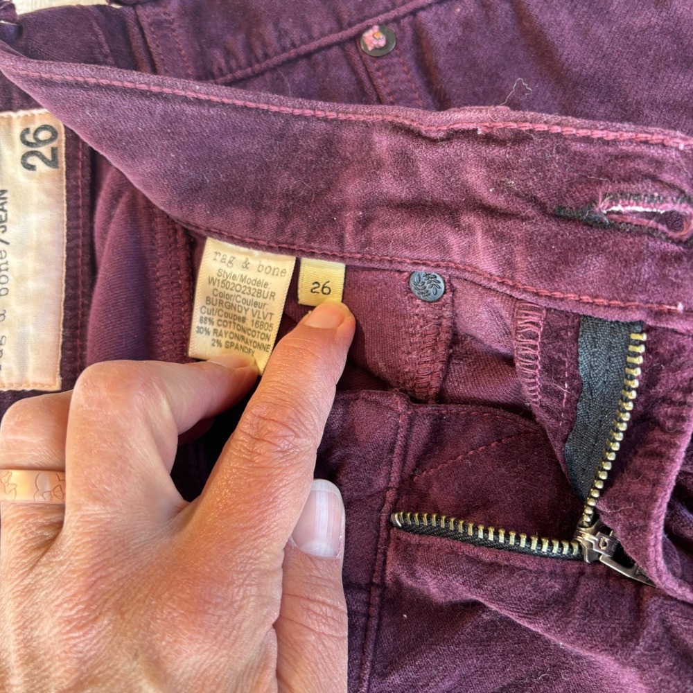 Rag & Bone Burgundy Corduroy Skinny Pants W1502Q232BUR Purple Women 26 - Picture 8 of 11